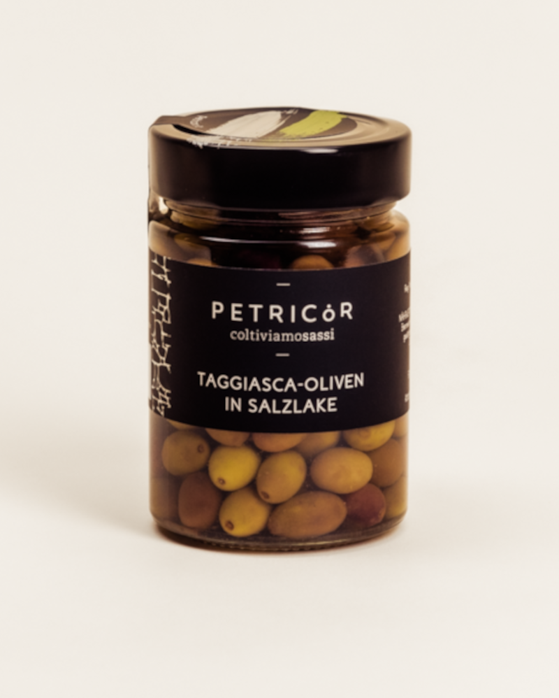 Taggiasca-Oliven in Salzlake